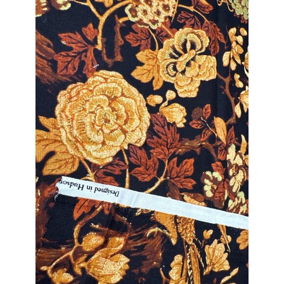 Vintage-Style Floral Bird Cotton Fabric 12" x 42" Rich Black Gold Pattern Design - Picture 6 of 9